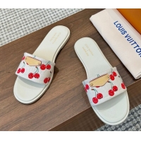 Low Price Louis Vuitton LV x TM Lily Flat Slides Sandal in Denim with Luscious Cherry White 0607034
