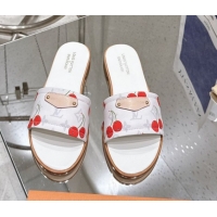 Fashion Louis Vuitton LV x TM Lily Flat Slides Sandal in Calfskin with Luscious Cherry White 0607036