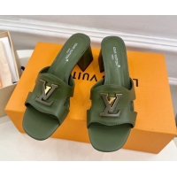 Generous Louis Vuitton Mare Heel Slides Sandal 5.5cm in Calfskin Leather Green 0607042