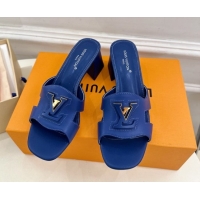 Classic Hot Louis Vuitton Mare Heel Slides Sandal 5.5cm in Calfskin Leather Blue 0607043