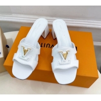 Popular Style Louis Vuitton Mare Heel Slides Sandal 5.5cm in Calfskin Leather White 0607045