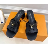 Stylish Louis Vuitton Mare Heel Slides Sandal 5.5cm in Calfskin Leather Black 0607046