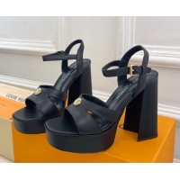 Luxury Louis Vuitton Maya Heeled Platform Sandals 12cm in Calf Leather Black 2025 1AGXXV 0607050