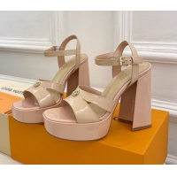 Cheap Price Louis Vuitton Maya Heeled Platform Sandals 12cm in Patent Leather Nude 2025 1AGXXV 0607052
