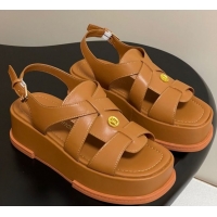 Sophisticated Louis Vuitton Maya Flatform Sandals 5cm in Calf Leather Brown 2025 1ACYJL 0607055