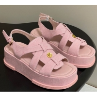 Stylish Louis Vuitton Maya Flatform Sandals 5cm in Monogram Denim Pink 2025 1ACYJL 0607056