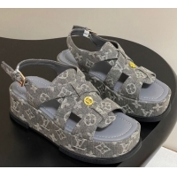 Hot Style Louis Vuitton Maya Flatform Sandals 5cm in Monogram Denim Grey 2025 1ACYJL 0607058