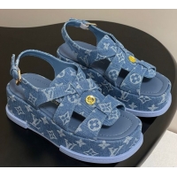 Buy New Cheap Louis Vuitton Maya Flatform Sandals 5cm in Monogram Denim Blue 2025 1ACYJL 0607059