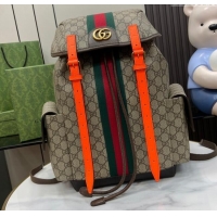 Reasonable Price Gucci Mens Ophidia GG Canvas Medium Backpack Bag 598140 Beige/Fluorescent Orange 2024