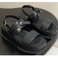 Grade Quality Louis Vuitton Maya Platform Comfort Sandals 5cm in Perforated Calf Leather with Bow Black 0607071