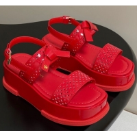 Best Grade Louis Vuitton Maya Platform Comfort Sandals 5cm in Perforated Patent Leather with Bow Red 0607073