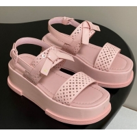Top Grade Louis Vuitton Maya Platform Comfort Sandals 5cm in Perforated Patent Leather with Bow Light Pink 0607074