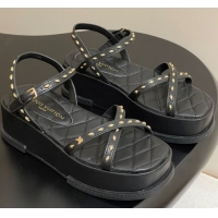 Best Price Louis Vuitton Maya Platform Crisscross Sandals 5cm in Leather and Studs Black 0607076