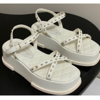 Top Design Louis Vuitton Maya Platform Crisscross Sandals 5cm in Leather and Studs White 0607077