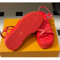 Luxurious Louis Vuitton Maya Platform Crisscross Sandals 5cm in Leather and Studs Red 0607078