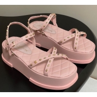 Durable Louis Vuitton Maya Platform Crisscross Sandals 5cm in Leather and Studs Light Pink 0607080