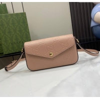 Good Taste Gucci GG Leather Super Mini Shoulder Bag 772794 Nude Pink/Black 2024