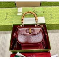 Top Grade Gucci Bamboo 1947 Crinkled Patent Leather Small Top Handle bag 675797 Burgundy 2024