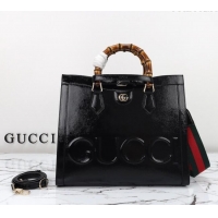 Top Quality Gucci Diana Medium Tote Bag in Patent Leather with Gucci Logo 678842 Black 2024
