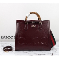 Luxury Cheap Gucci Diana Medium Tote Bag in Patent Leather with Gucci Logo 678842 Burgundy 2024