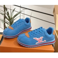 Perfect Louis Vuitton Leather Sneakers Sky Blue 0609004