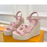 Discount Louis Vuitton LV Isola Wedge Sandals 12cm in Calf Leather Light Pink 1ACI9A 0609011