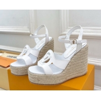 Stylish Louis Vuitton LV Isola Wedge Sandals 12cm in Calf Leather White 0609013