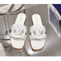 Hot Style Louis Vuitton LV Isola Flat Slides Sandal in Perforated Calf Leather White 0609016