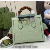 Buy Classic Gucci Diana Leather Small Tote Bag with Embossed GUCCI Logo 702721 Pale Green 2024