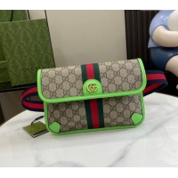 Spot Bulk Gucci Ophidia GG Small Belt Bag with Fluorescent Green Trim 752597 2024