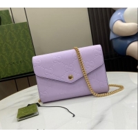 New Stylish Gucci GG Leather Chain Wallet Mini bag 781555 Light Purple 2024
