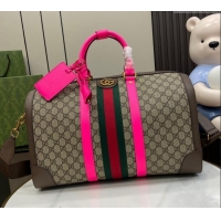 Top Quality Gucci Savoy GG Canvas Small Duffle Travel Bag with Fluorescent Pink Trim 724642 2024