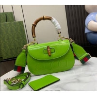 Market Sells Gucci Bamboo 1947 Patent Leather Small bag with Embossed GUCCI Logo 675797 Green 2024