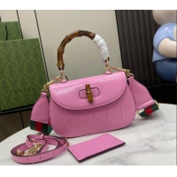 Best Price Gucci Bamboo 1947 Patent Leather Small bag with Embossed GUCCI Logo 675797 Pink 2024