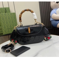 Spot Bulk Gucci Bamboo 1947 Patent Leather Small bag with Embossed GUCCI Logo 675797 Black 2024
