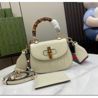 New Stylish Gucci Bamboo 1947 Patent Leather Mini bag with Embossed GUCCI Logo 786482 White 2024