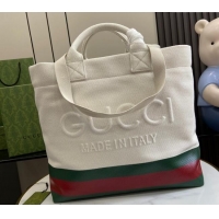 New Cheap Gucci Canvas Tote bag with Embossed Detail 782741 White/Green/Red 2024