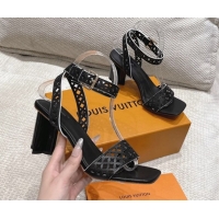 Popular Style Louis Vuitton Silhouette Heel Sandals 8cm in Perforated Calf Leather Black 2025 1AGWLJ 0609034