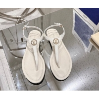 Luxury Cheap Louis Vuitton Sunkiss Flat Thong Sandals Patent Leather White 0609040