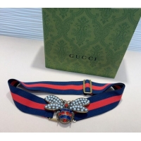 Market Sells Gucci Web Belt with Bee Buckle 0708 Navy Blue/Red 2024