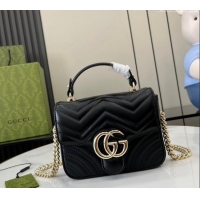 Low Cost Gucci GG Marmont Leather Mini Top Handle Bag 811238 Black 2024
