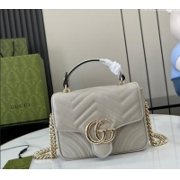 New Design Gucci GG Marmont Leather Mini Top Handle Bag 811238 Grey 2024