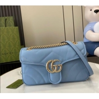 Market Sells Gucci GG Marmont Matelasse Leather Small Shoulder Bag 443497 Light Blue 2024