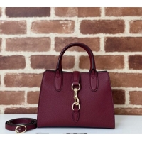 Buy Fashionable Gucci Grainy Leather Small Tote Bag with Hook Closure 795349 Dark Burgundy 2024