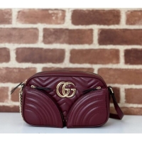 New Product Gucci GG Marmont Leather Small Shoulder Bag with Zip Pocket 798715 Dark Burgundy 2024