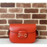 Top Design Gucci Horsebit 1955 Leather Shoulder Bag 602204 Orange 2024