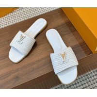 Cheapest Louis Vuitton LV Mare Flat Slides Sandal in Straw-Like White 0609054