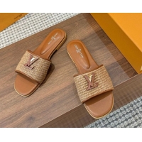 Duplicate Louis Vuitton LV Mare Flat Slides Sandal in Straw-Like Brown 0609055