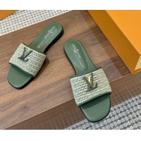 Unique Discount Louis Vuitton LV Mare Flat Slides Sandal in Straw-Like Green 0609058