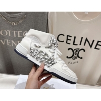 Top Grade Dior First High-Top Sneakers in White Calfskin Leather with Two-Tone Laces 0425008